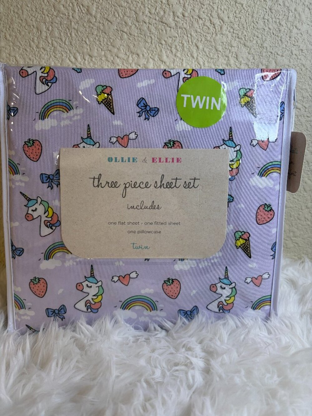 Ollie & Ellie Unicorn Rainbow Twin Sheet Set 3pc Girls Bedding Cute NWT